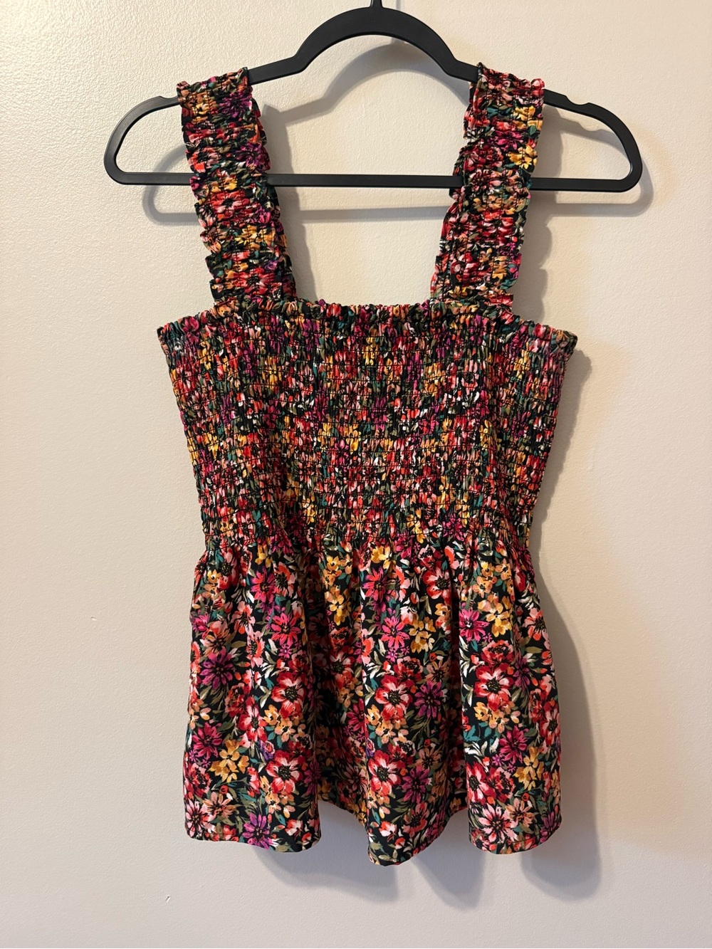 Pleione Black Multicolor Floral Smocked Skort